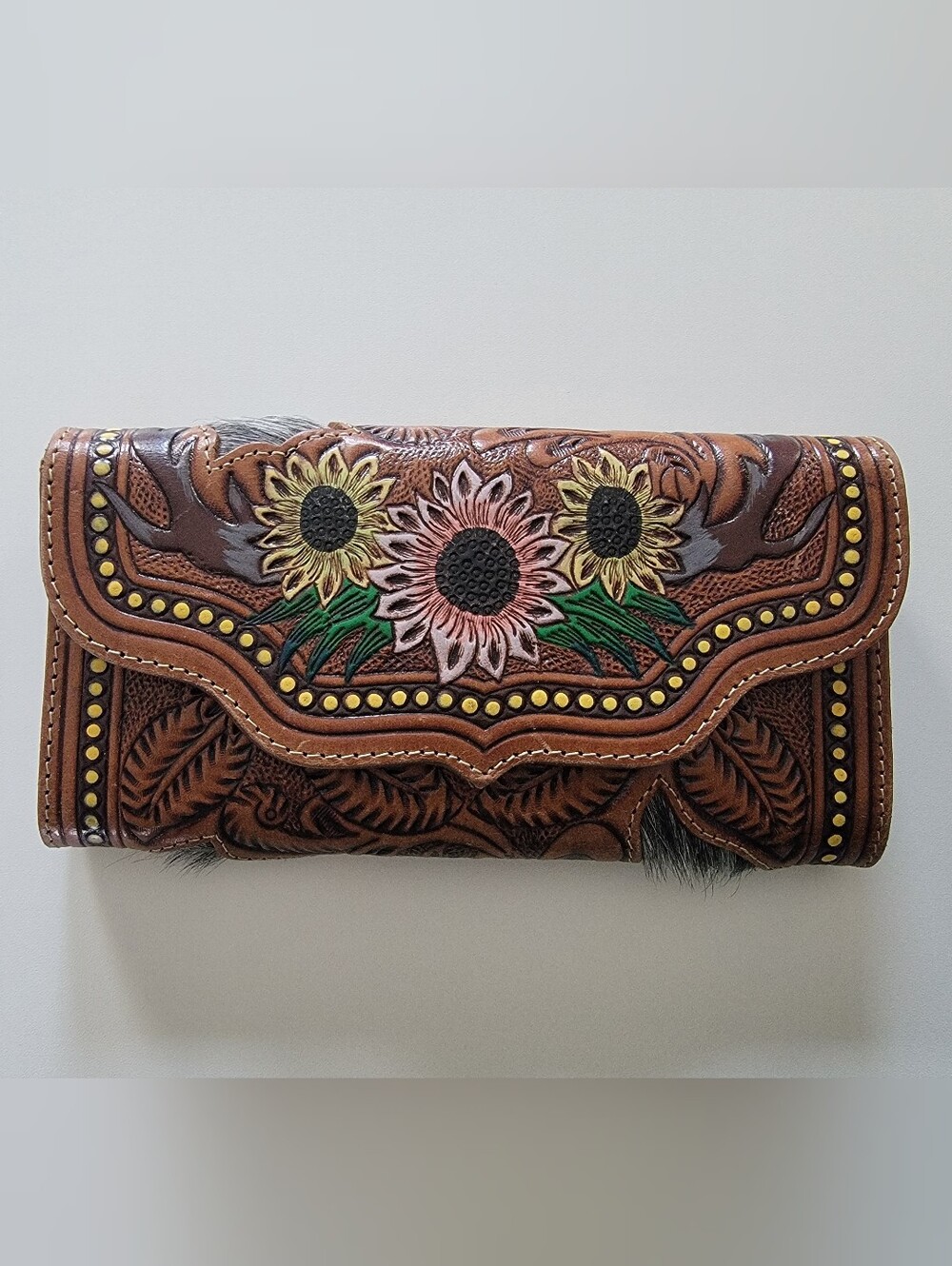 Myra Bag Sunflower Cowhide Leather Wallet Western Genuine Handtooled Rodeo Ranch
